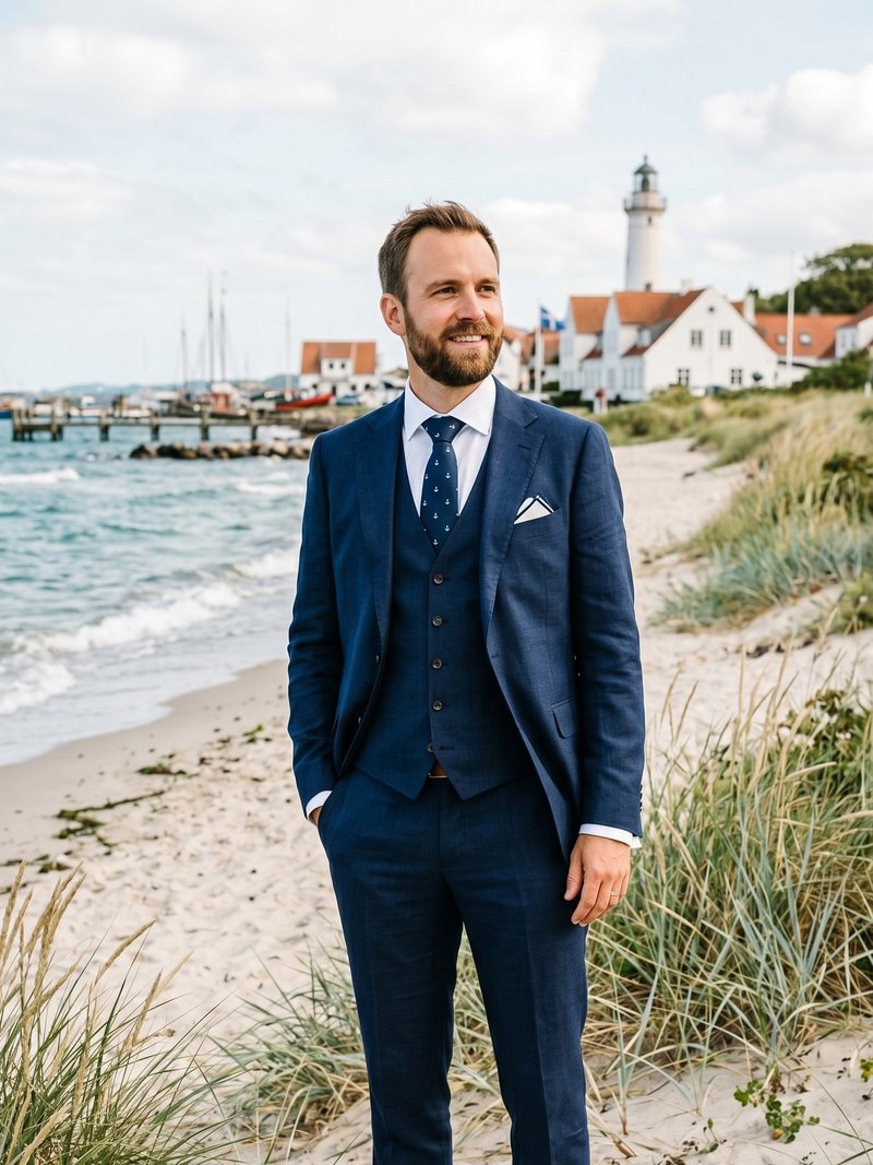 Maßanzüge · Bräutigam mit Leuchtturm